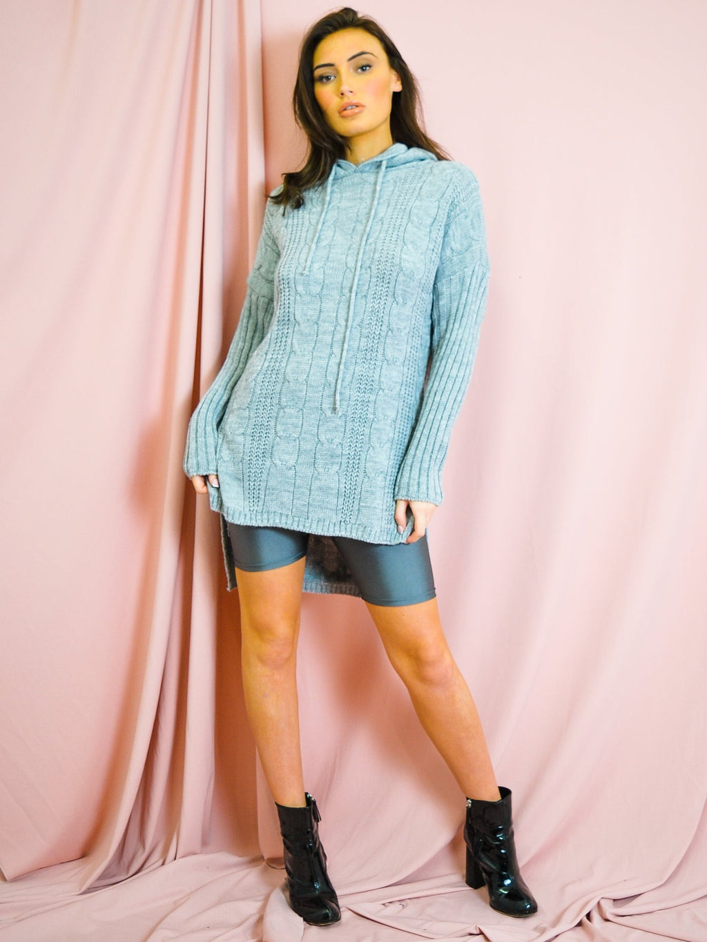 Dip Hem Cable Knit Jumper With Hood