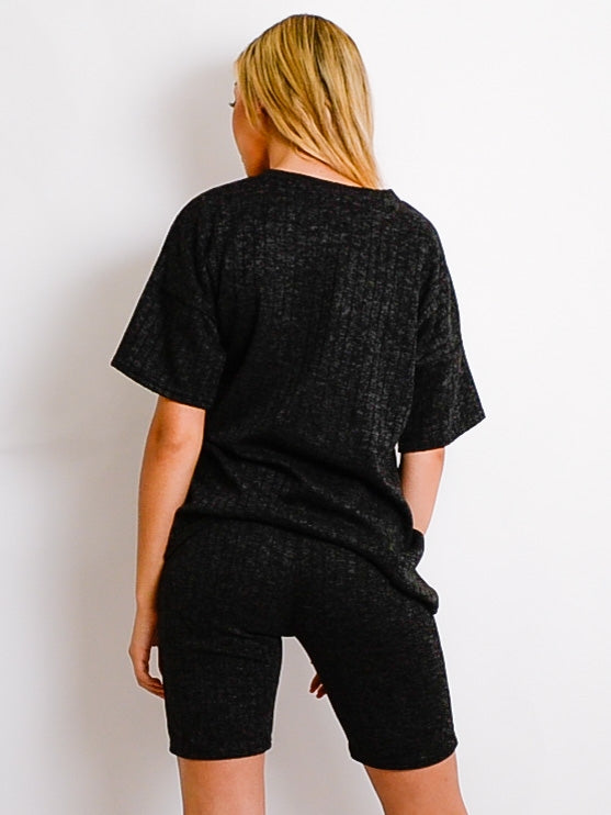 Melange Knit Oversized T-Shirt & Shorts Co-ord