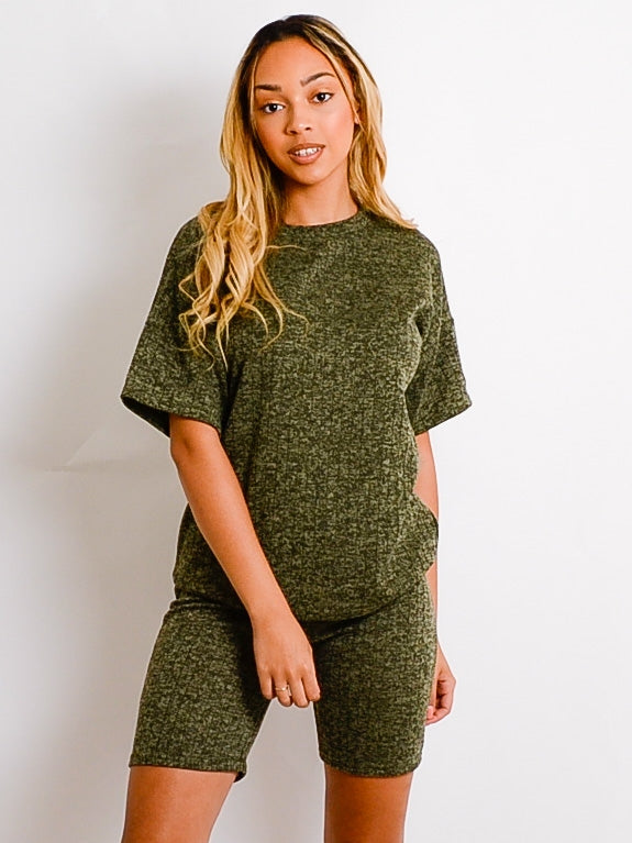 Melange Knit Oversized T-Shirt & Shorts Co-ord