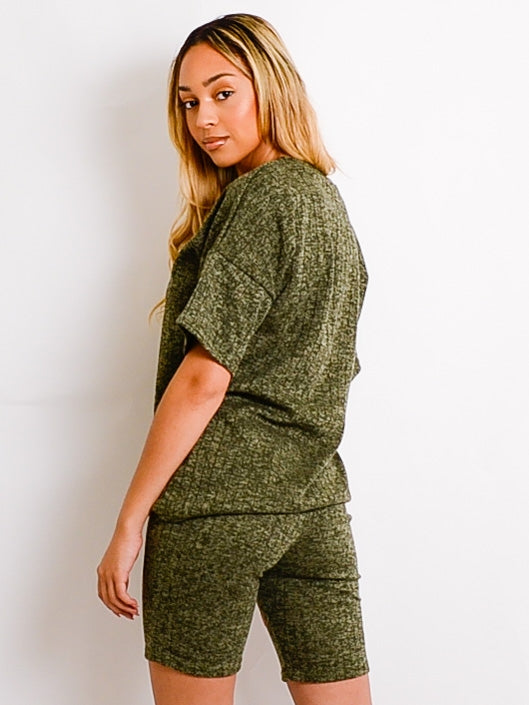 Melange Knit Oversized T-Shirt & Shorts Co-ord