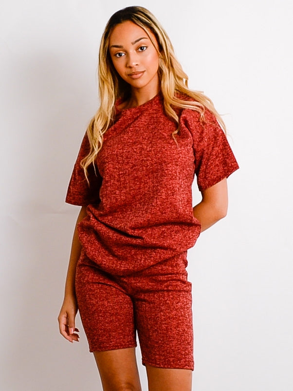 Melange Knit Oversized T-Shirt & Shorts Co-ord