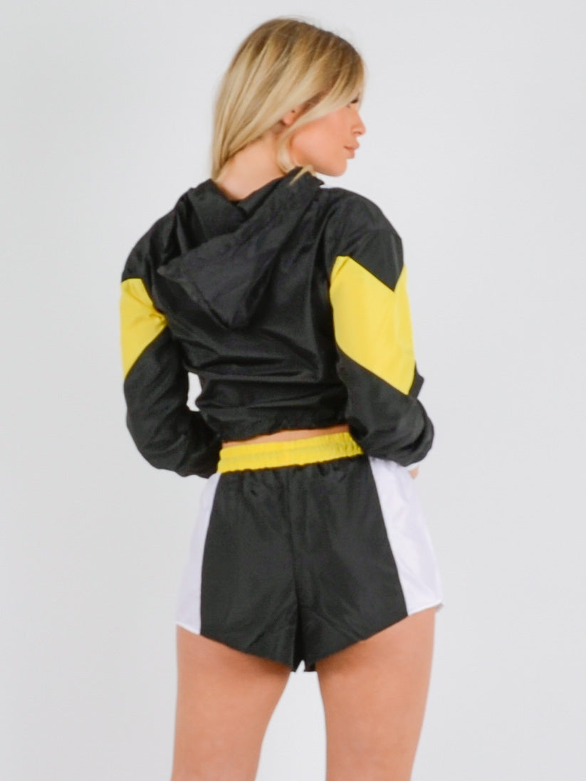 Colour Block Cropped Jacket & Shorts Co-ord