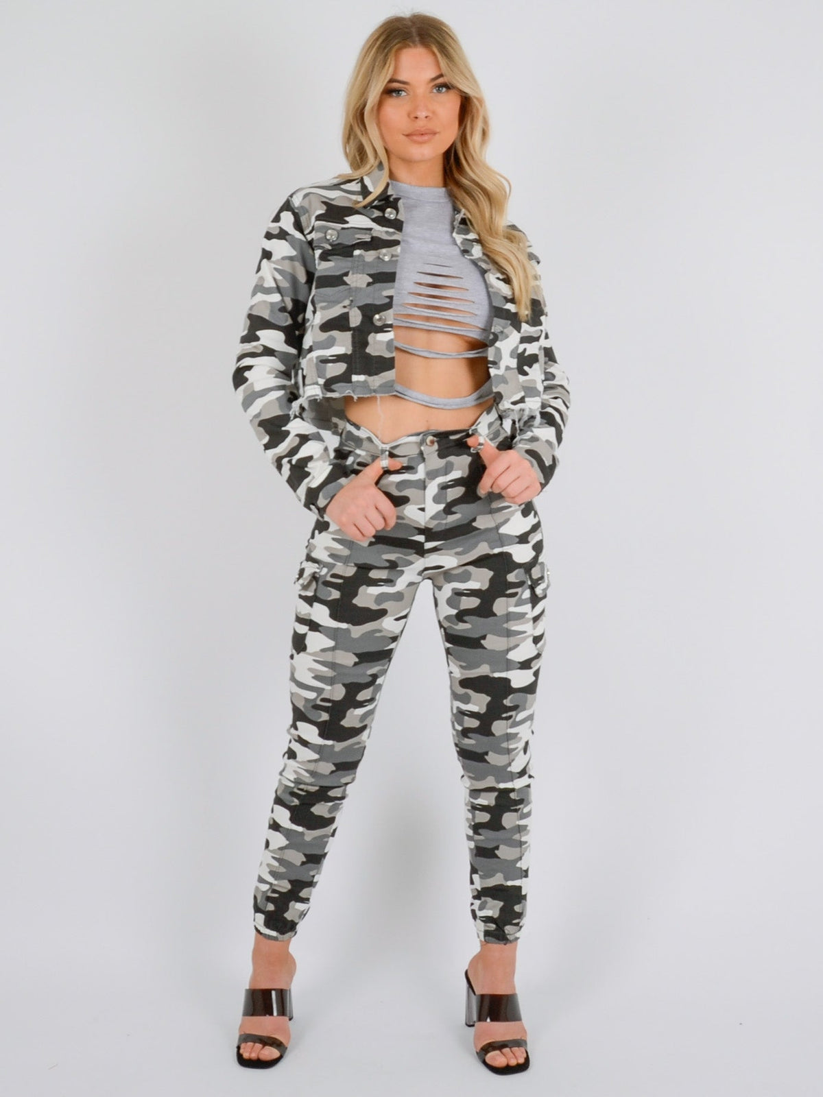 Camouflage Light Denim Cropped Jacket
