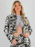 Camouflage Light Denim Cropped Jacket