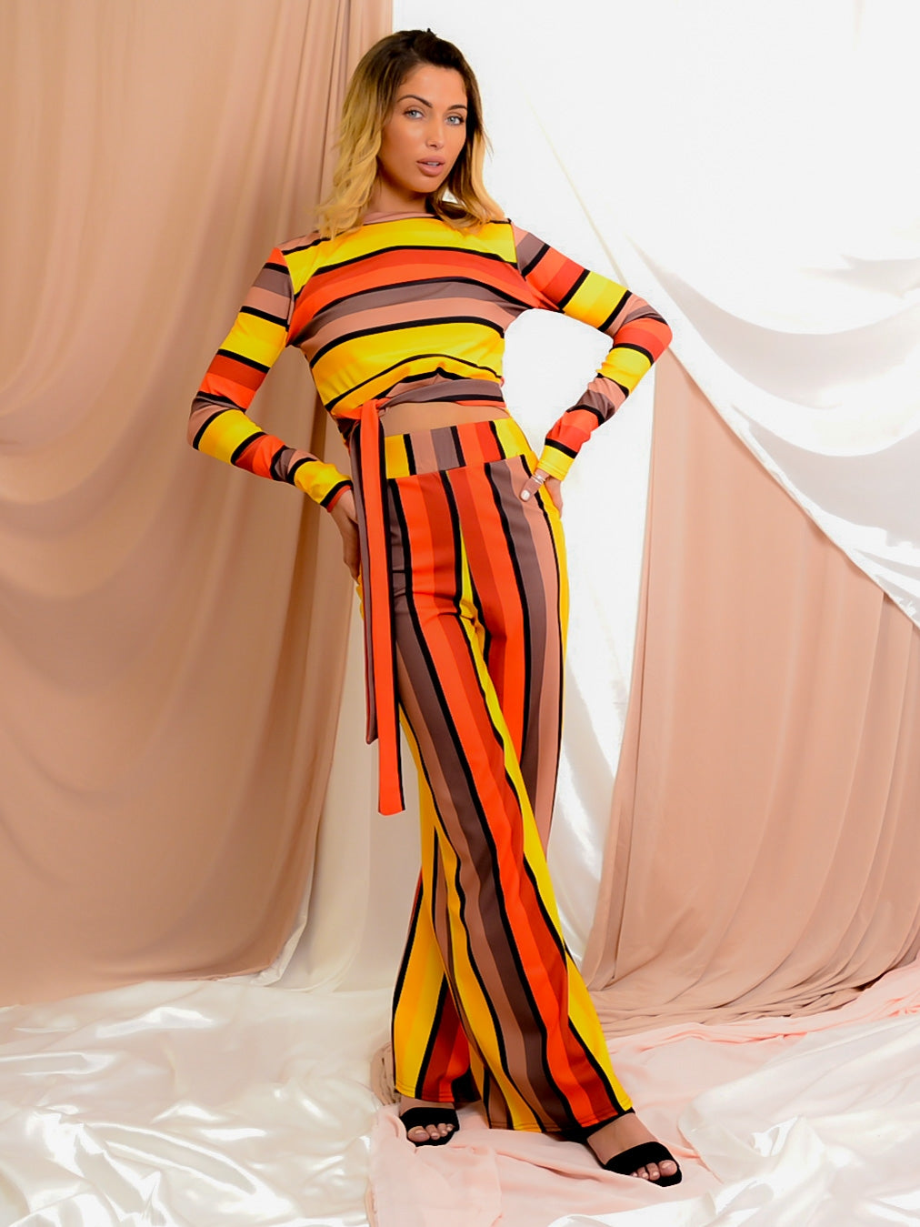 Multi Striped Crop Top & Trouser Co-ord