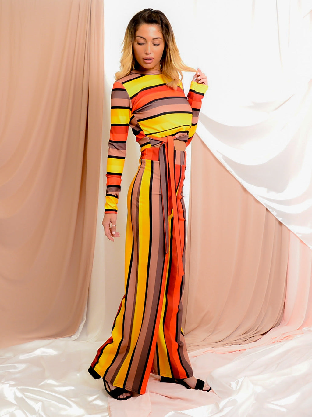 Multi Striped Crop Top & Trouser Co-ord