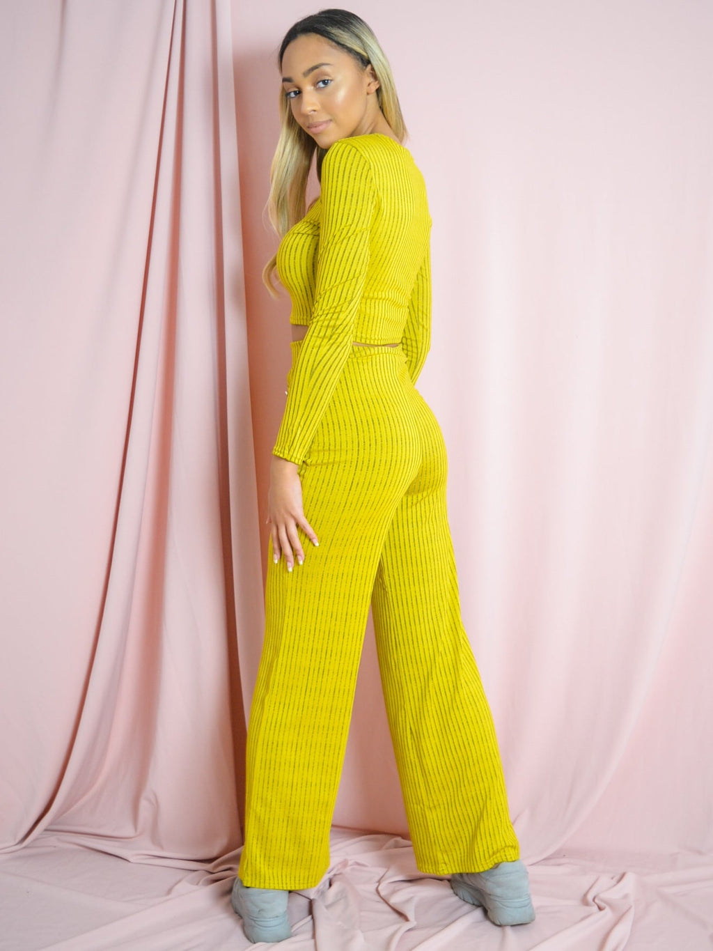 Button Detail Ribbed Melange Knit Co-ord