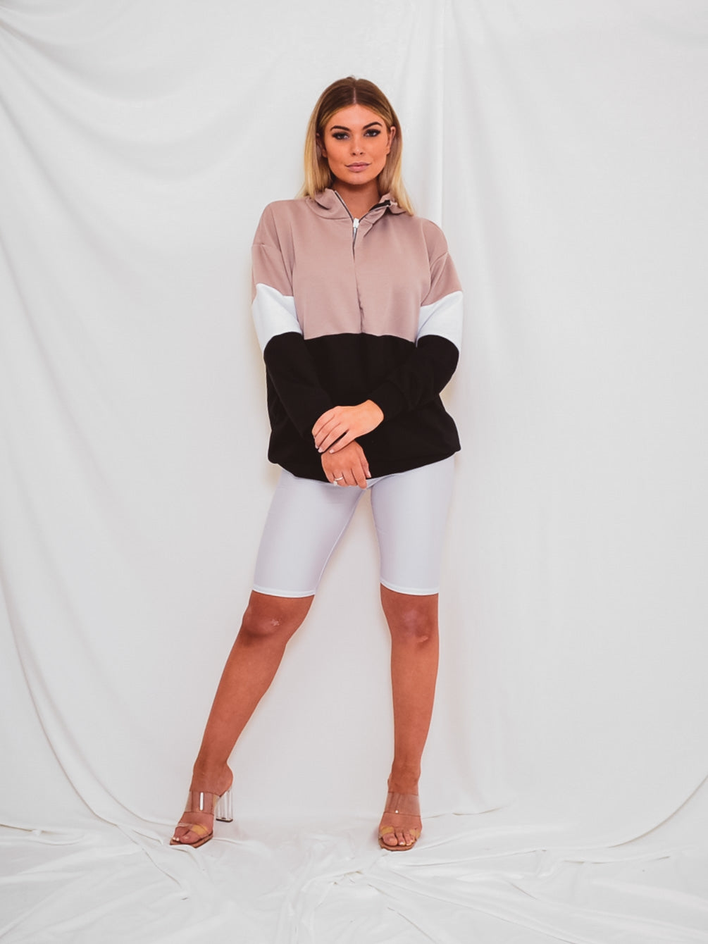 Contrast Colour Block Zip Front Hoodie