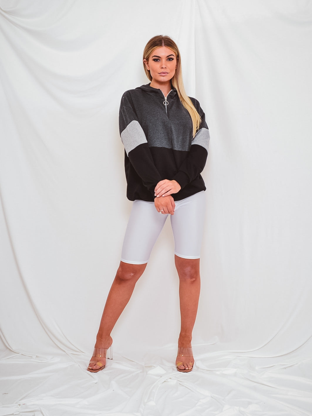 Contrast Colour Block Zip Front Hoodie