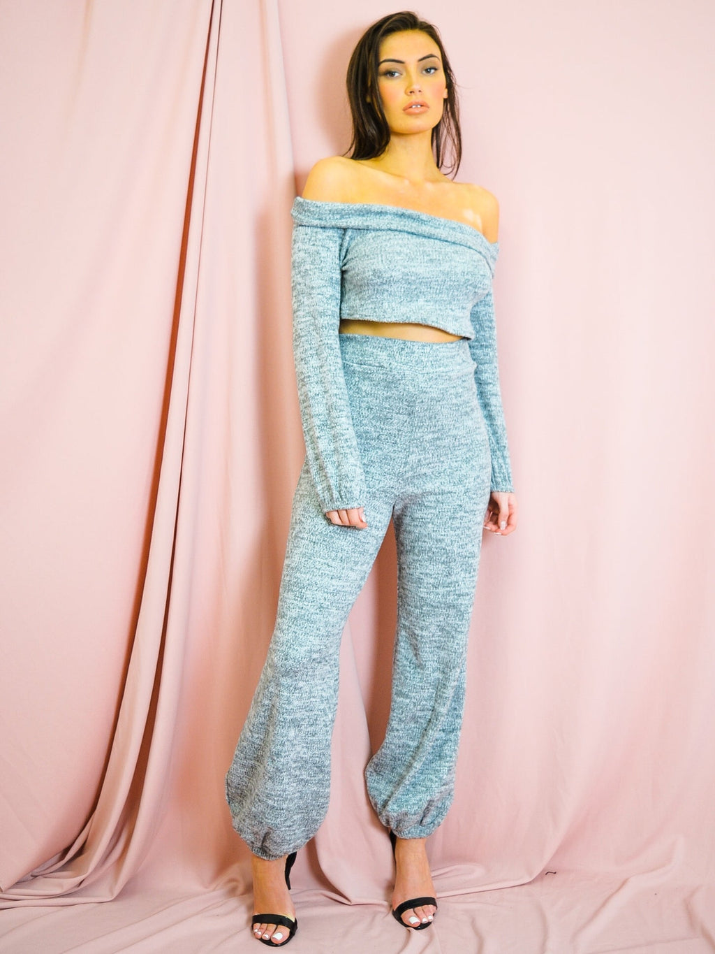 Knitted Fabric Bardot Top & Jogger Co-ord