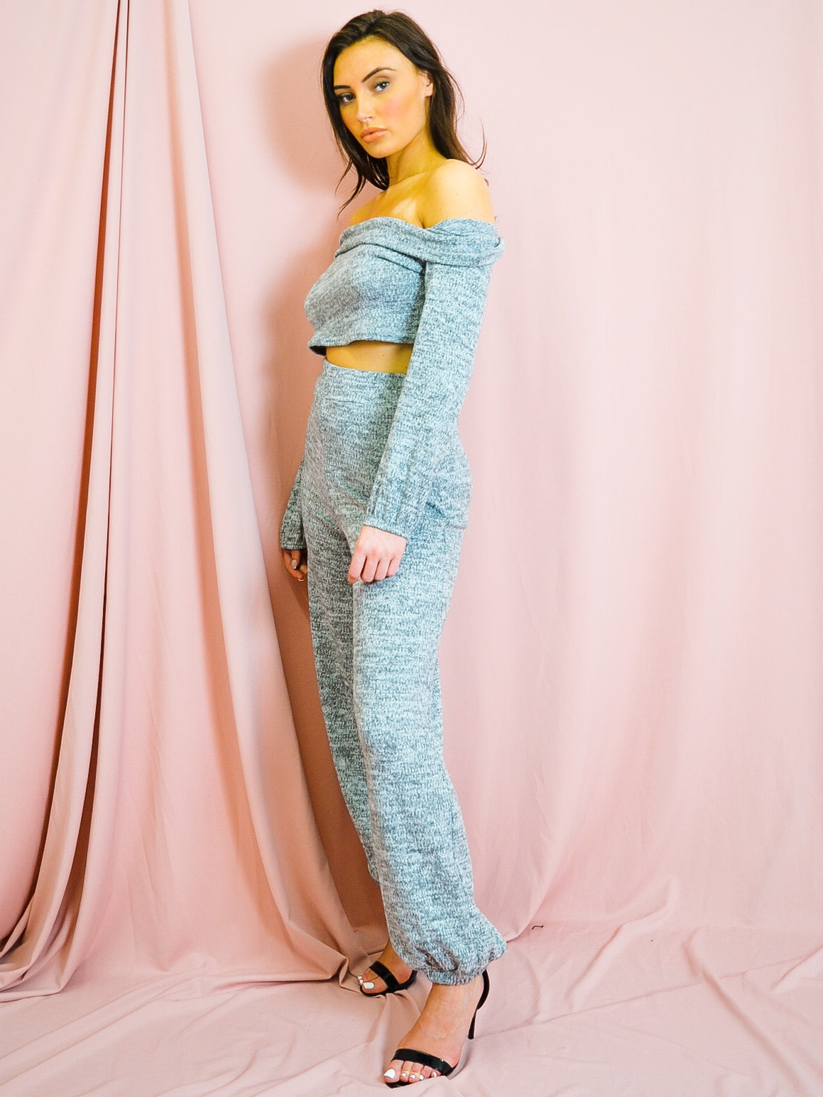 Knitted Fabric Bardot Top & Jogger Co-ord