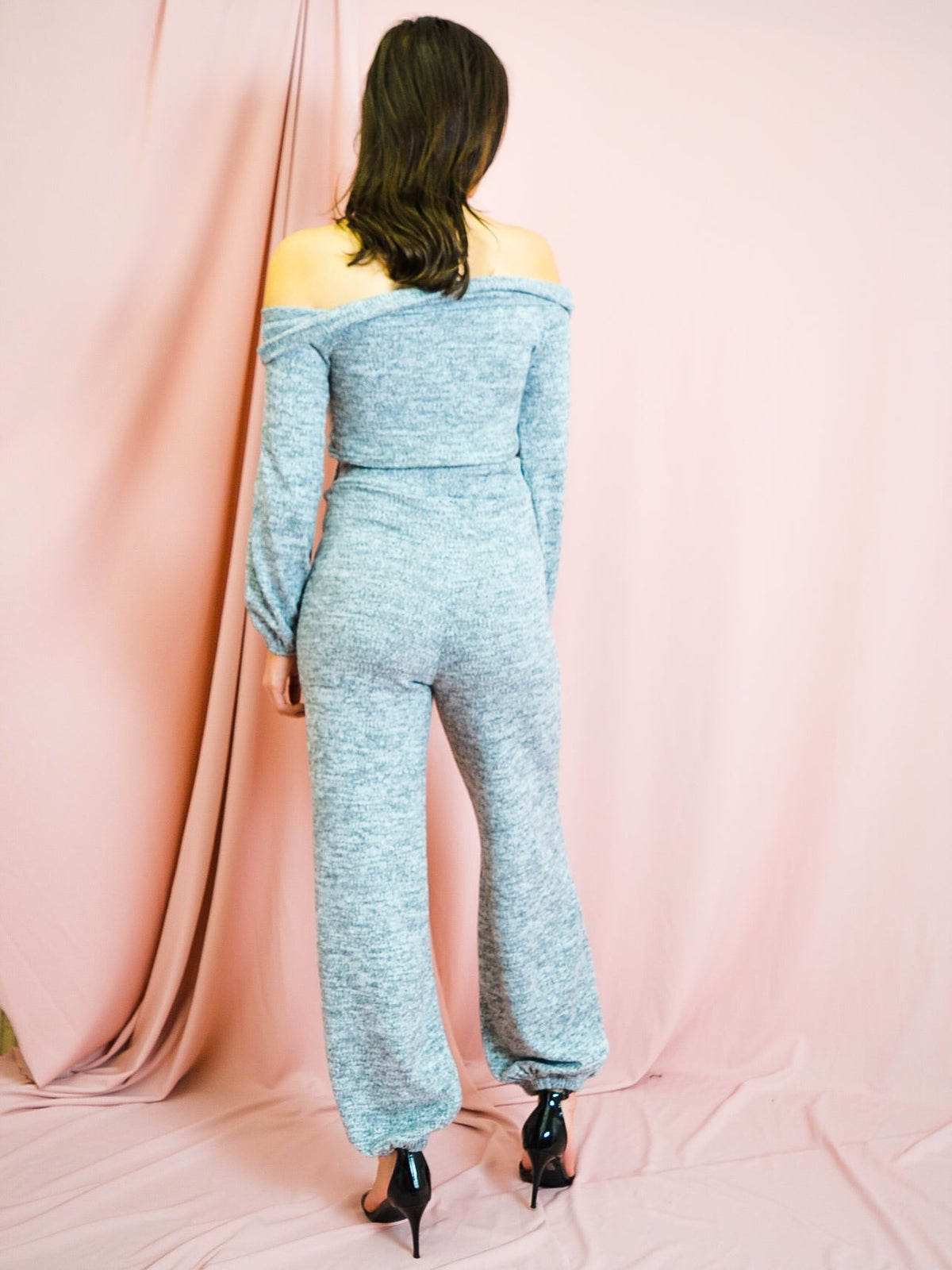 Knitted Fabric Bardot Top & Jogger Co-ord