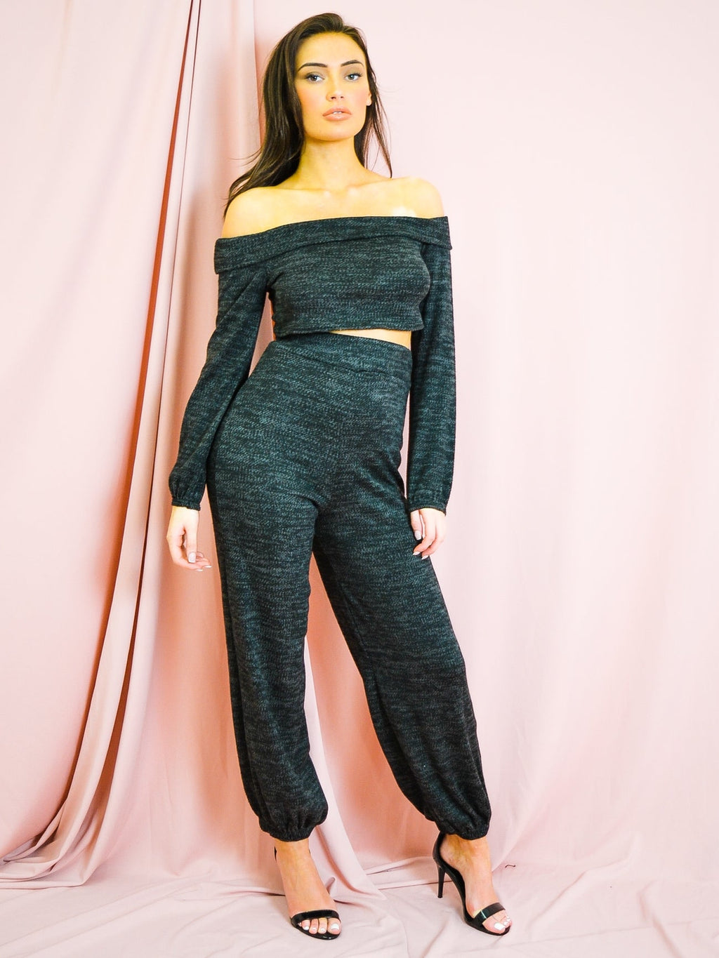 Knitted Fabric Bardot Top & Jogger Co-ord