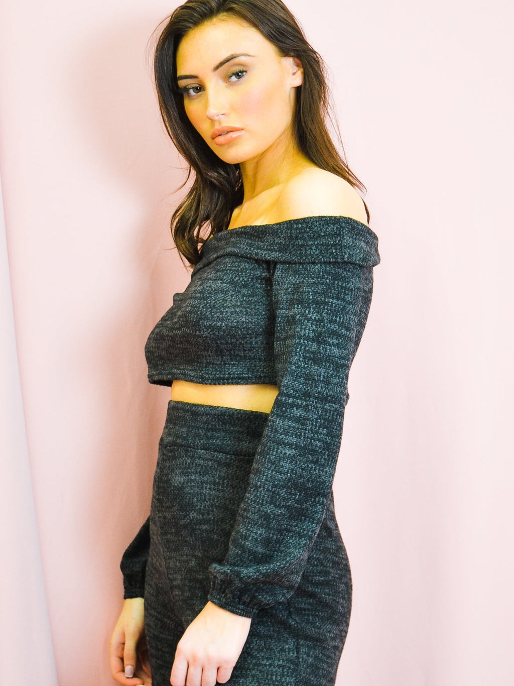 Knitted Fabric Bardot Top & Jogger Co-ord