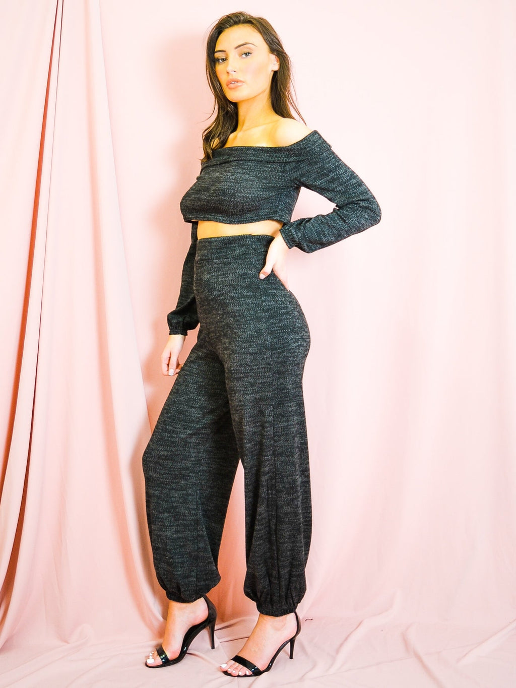 Knitted Fabric Bardot Top & Jogger Co-ord
