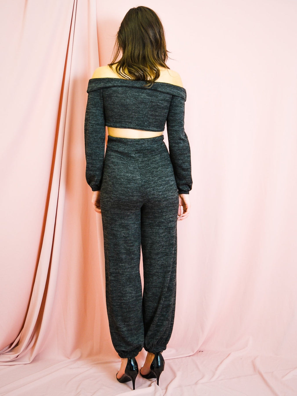 Knitted Fabric Bardot Top & Jogger Co-ord