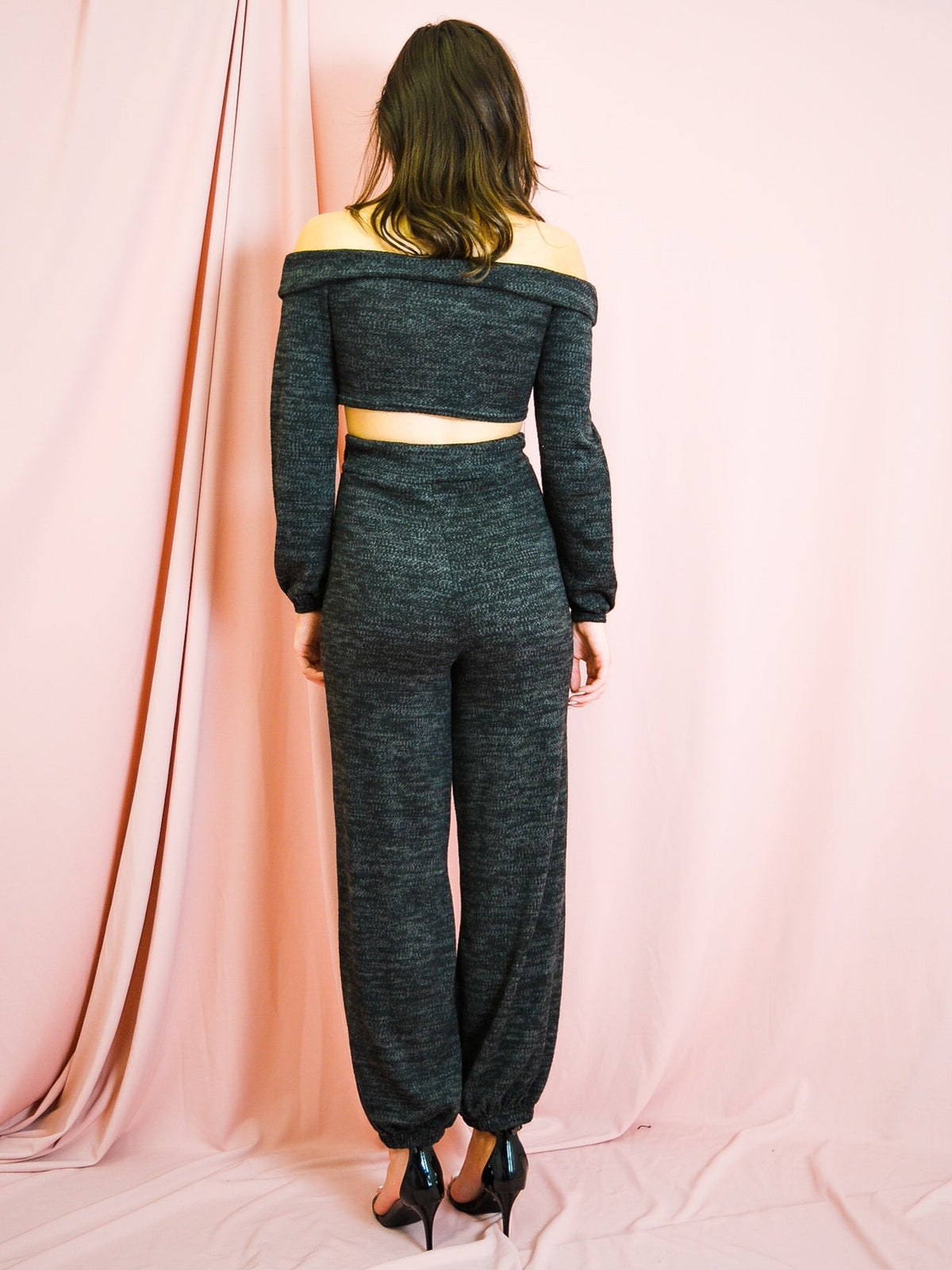 Knitted Fabric Bardot Top & Jogger Co-ord
