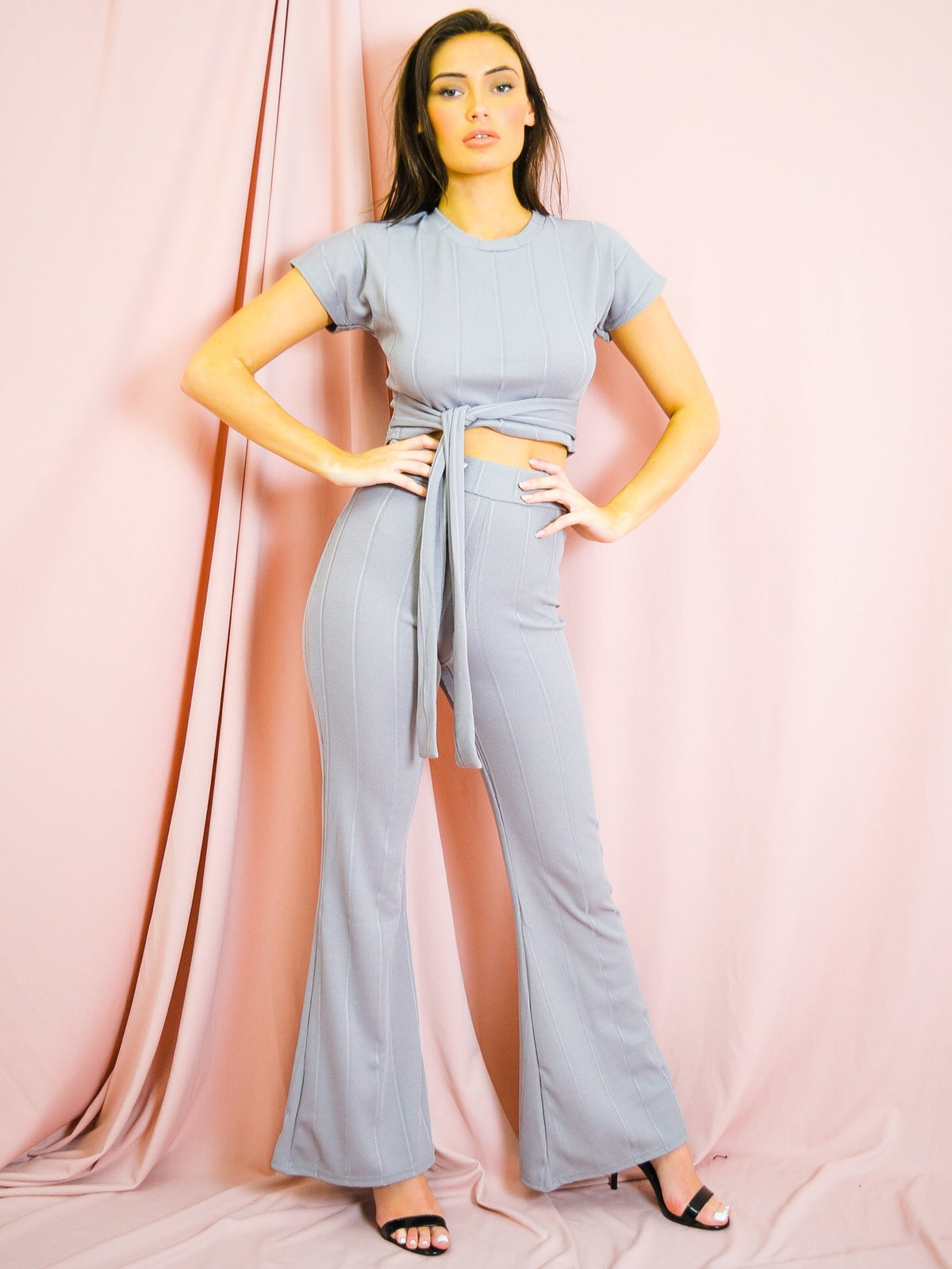 Ribbed Tie Knot Crop Top & Trouser Co-ord