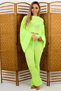 Crochet Knit Split Sleeve Crop Top & Trouser Co-ord