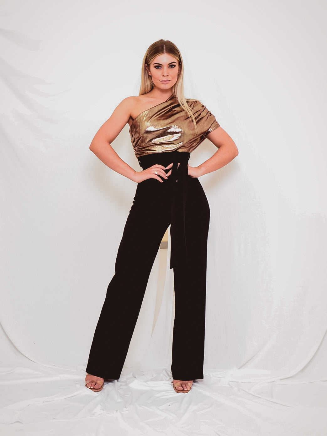 Foil Detail One Shoulder Jumpsuit