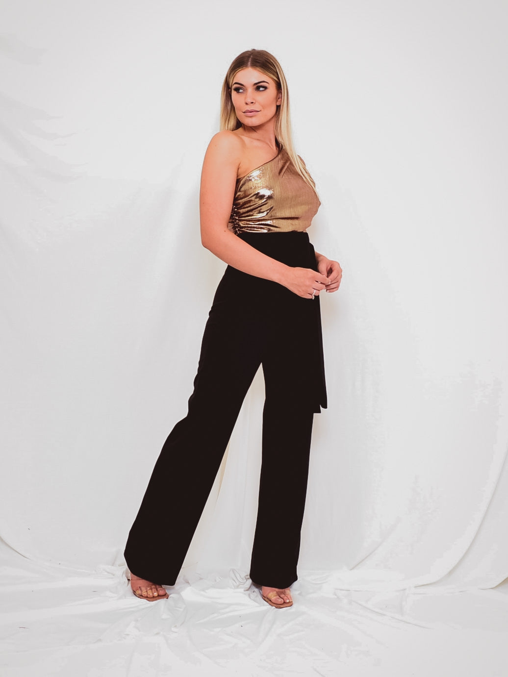 Foil Detail One Shoulder Jumpsuit