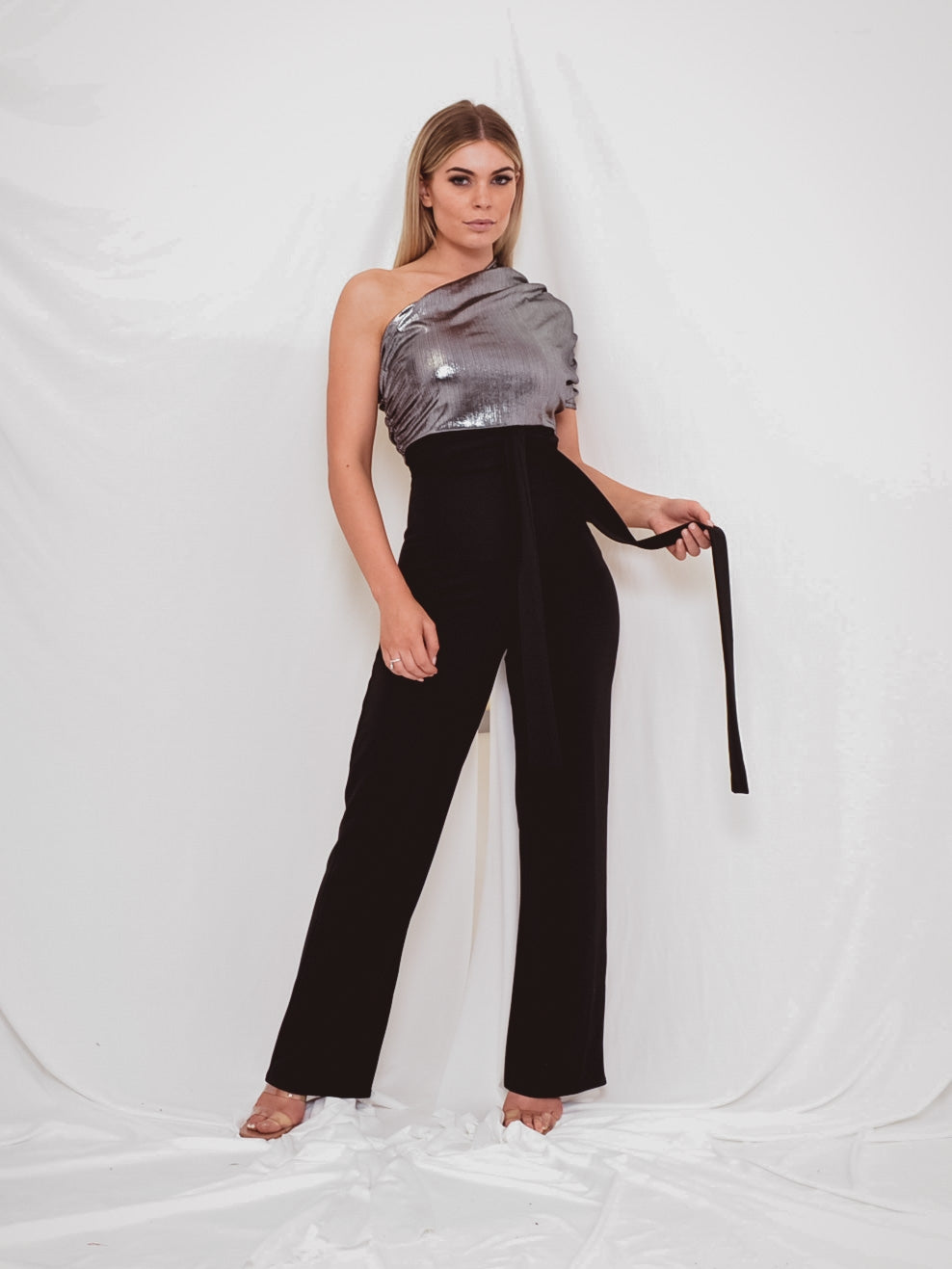 Foil Detail One Shoulder Jumpsuit