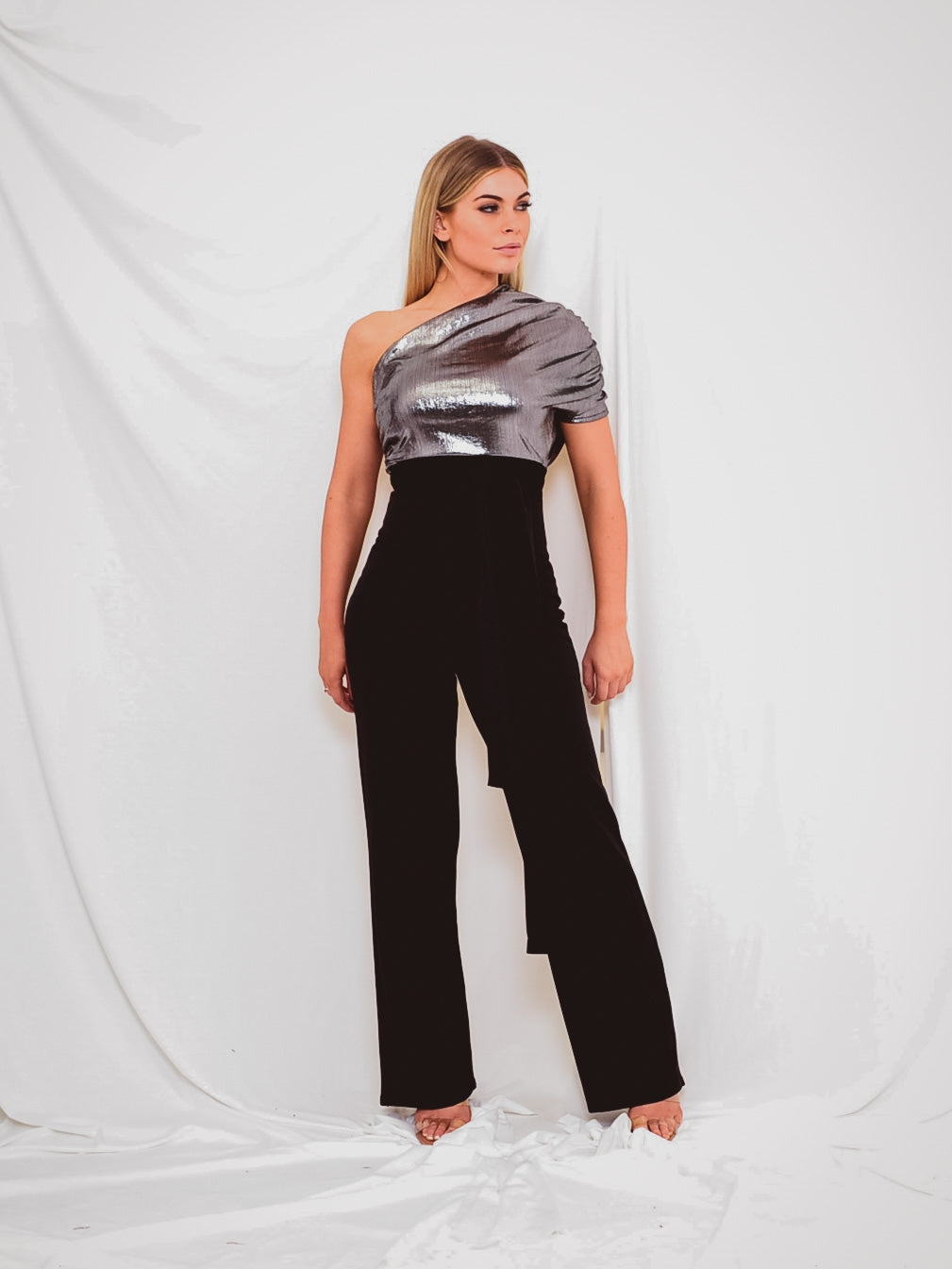 Foil Detail One Shoulder Jumpsuit