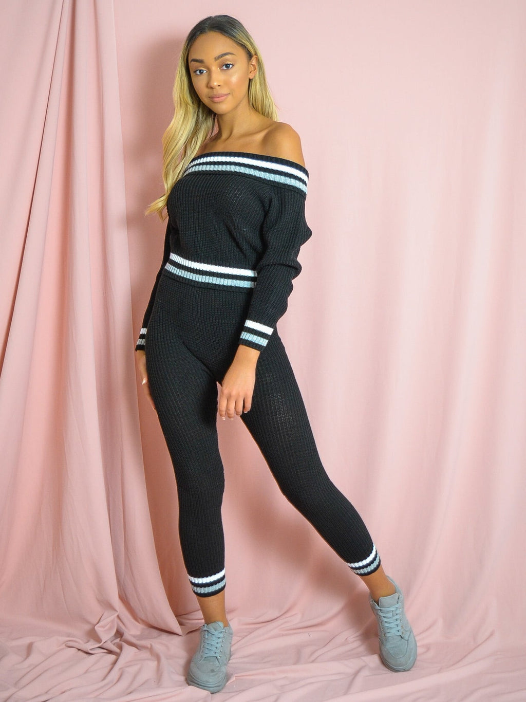 Striped Knitted Bardot Top & Trouser Co-ord