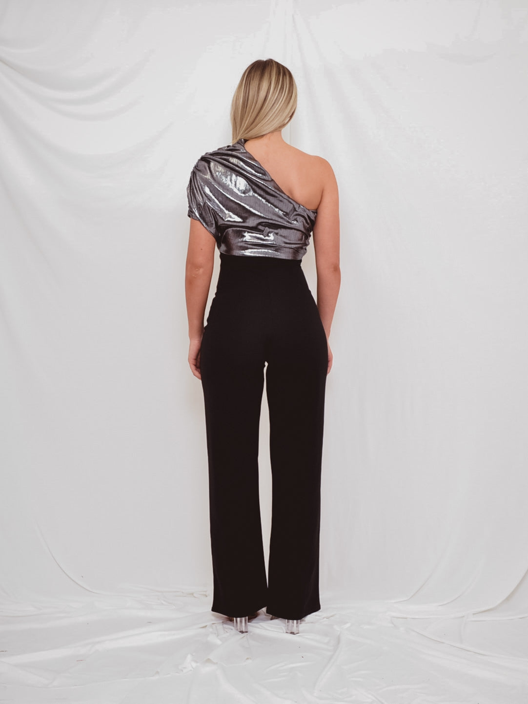 Foil Detail One Shoulder Jumpsuit