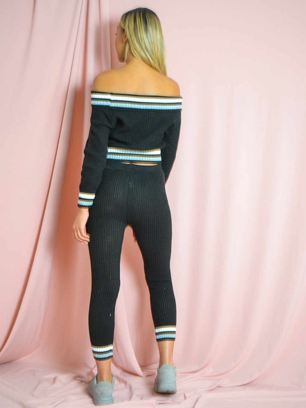 Striped Knitted Bardot Top & Trouser Co-ord
