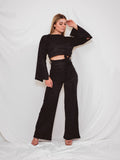 Lurex Split Sleeve Crop Top & Trouser Co-ord