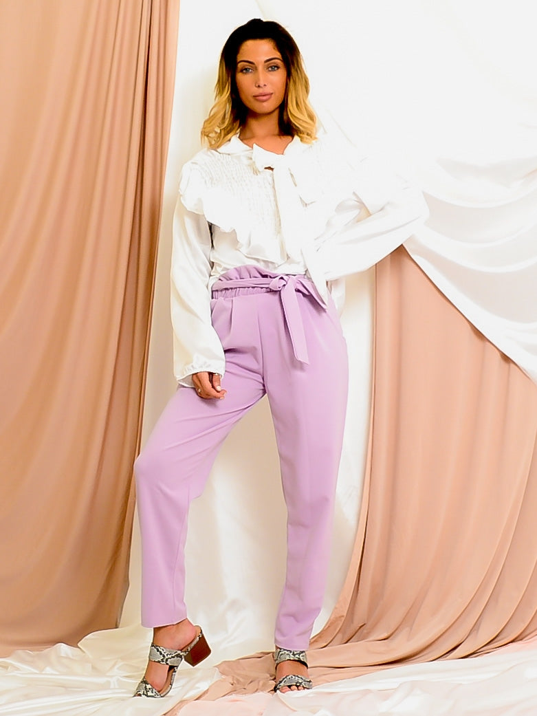 Satin Tie Knot Shirred Frill Top