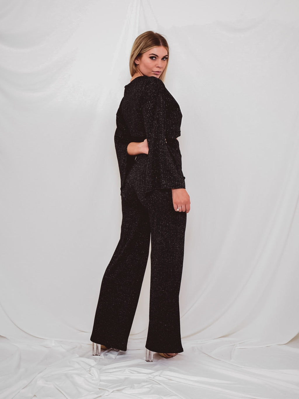 Lurex Split Sleeve Crop Top & Trouser Co-ord