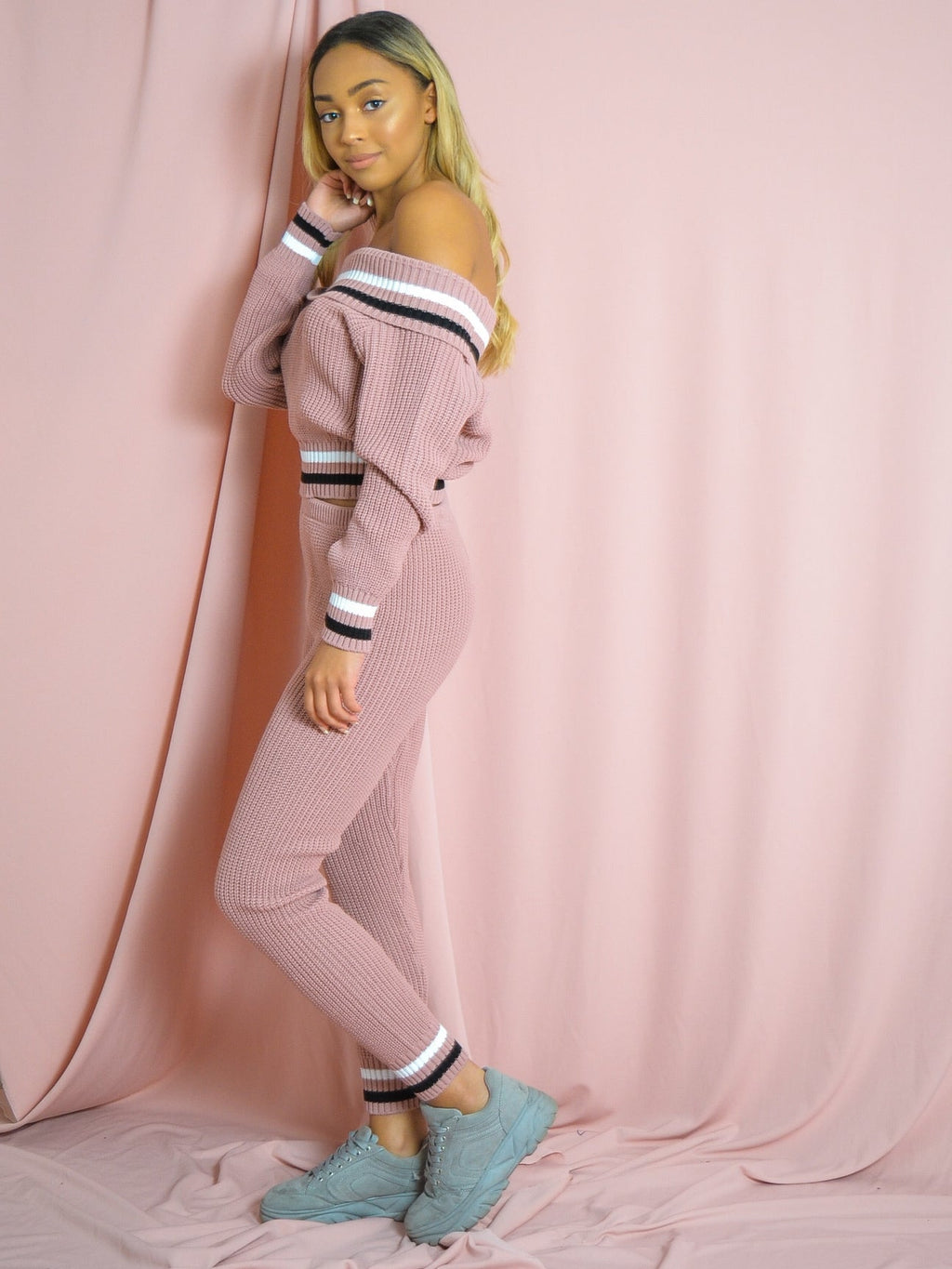 Striped Knitted Bardot Top & Trouser Co-ord