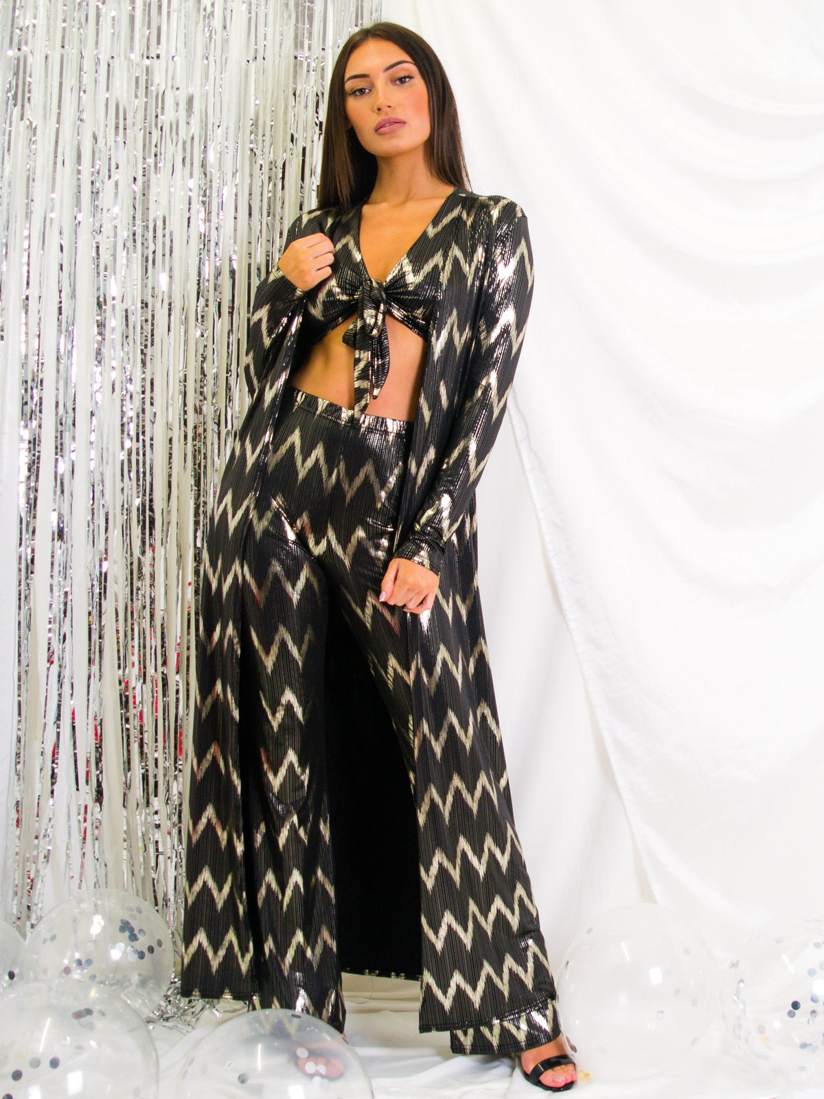 Gold Foil Chevron Print 2 Piece Co-ord Set