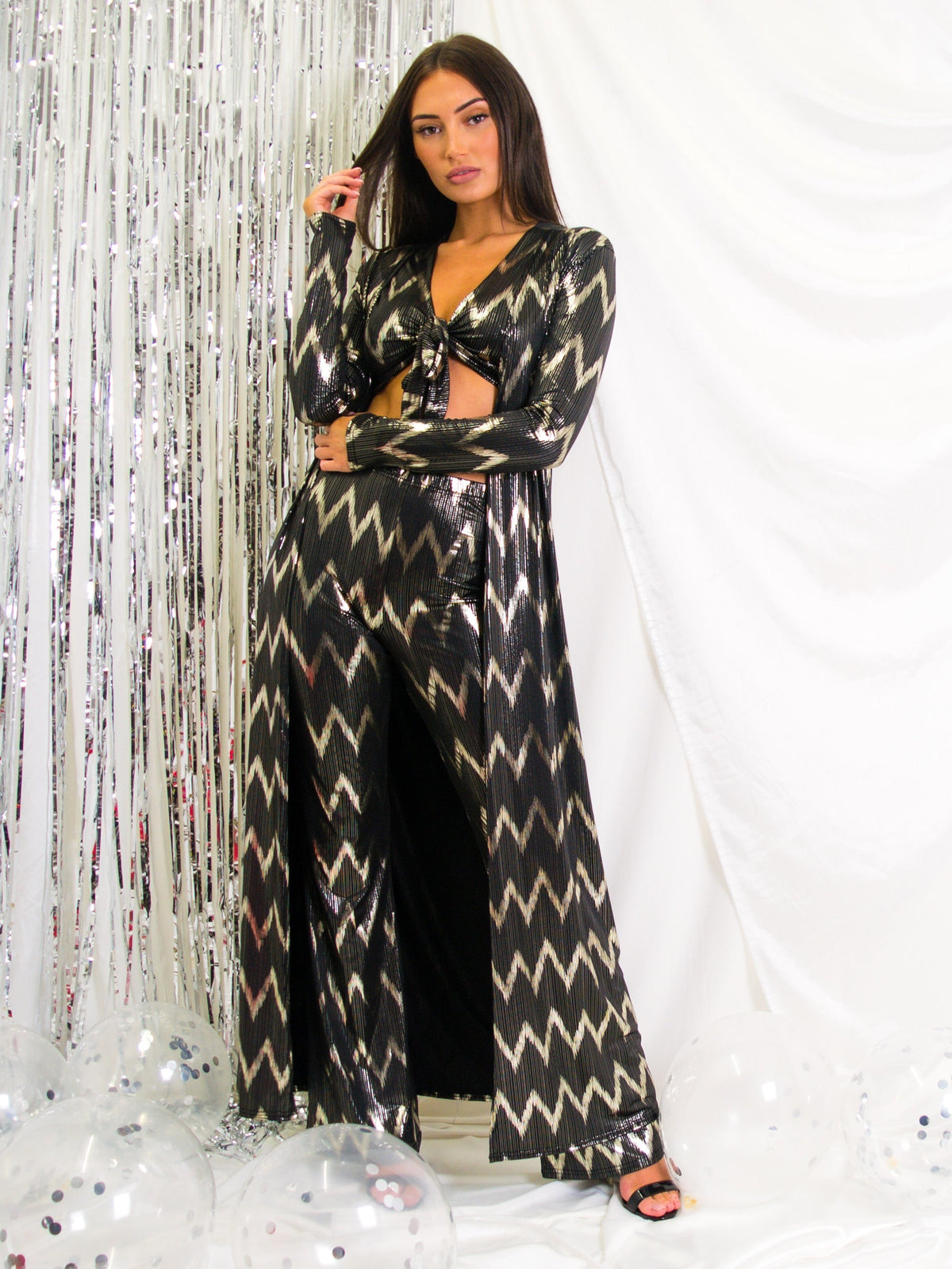 Gold Foil Chevron Print 2 Piece Co-ord Set