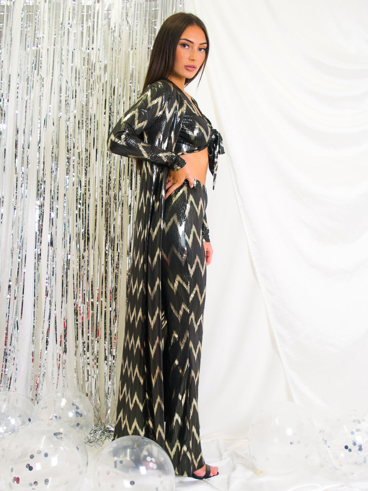 Gold Foil Chevron Print 2 Piece Co-ord Set
