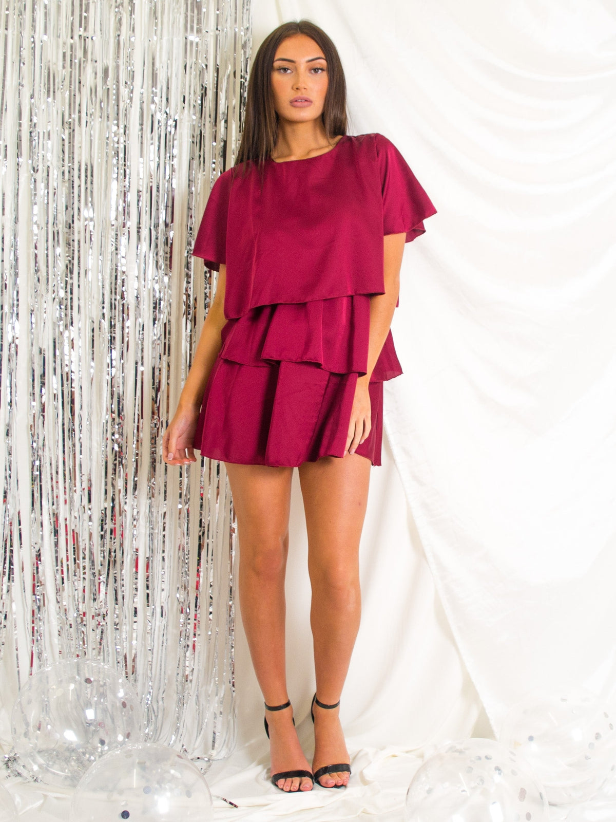 Satin Frill Layered Tiered Dress
