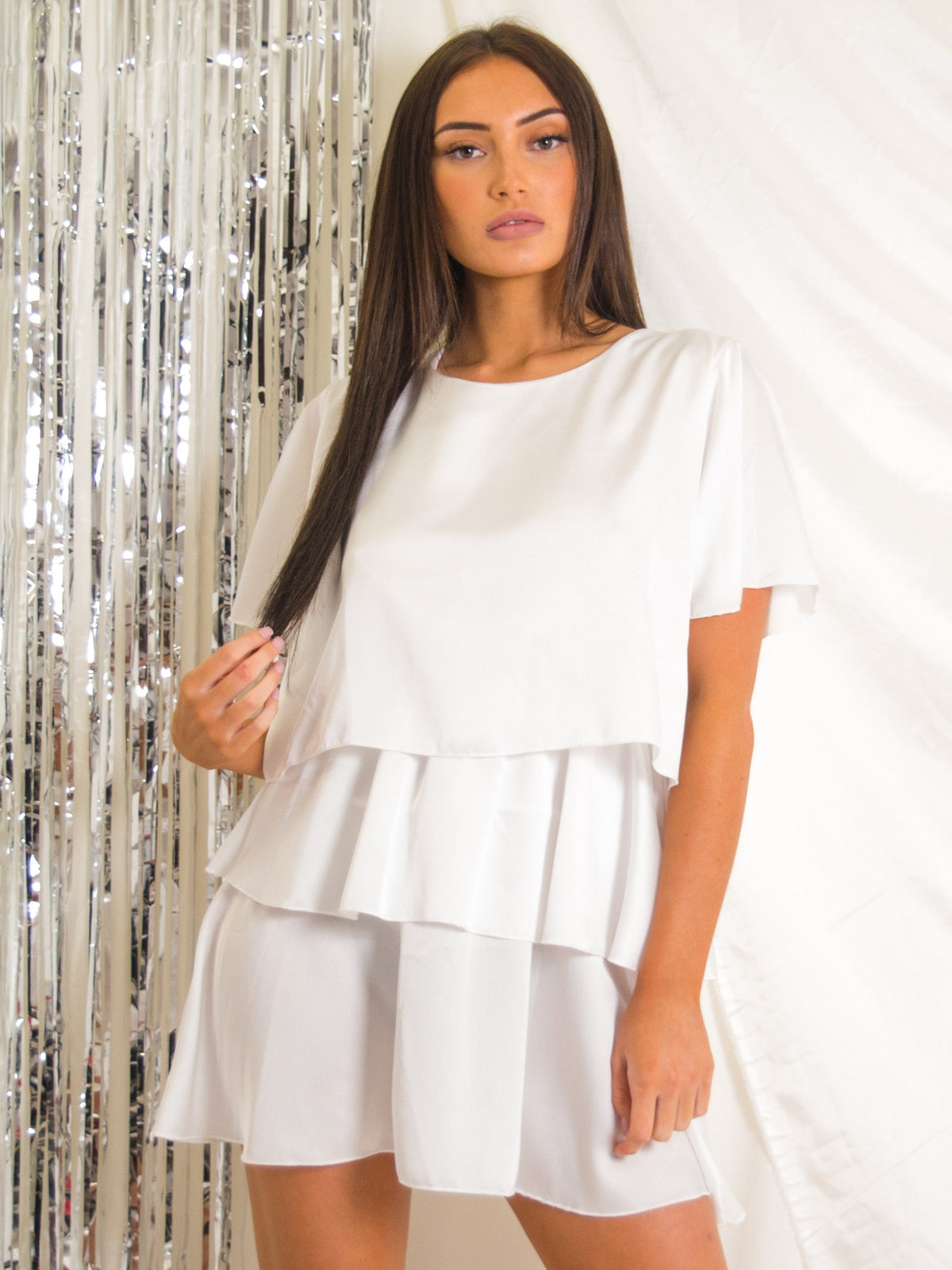 Satin Frill Layered Tiered Dress