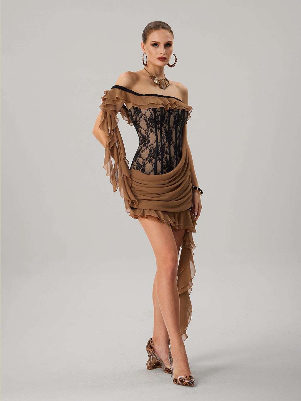 Dyphonia Strapless Lace Ruffle Mini Dress