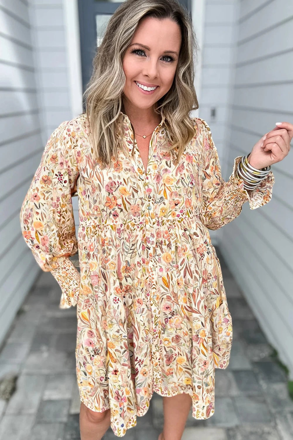 Women's Casual Loose Floral Long Sleeve Dress