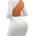 Solid Color Textured Split Dress, Elegant Backless Bodycon Dress For Spring & Fall, Women's Clothing