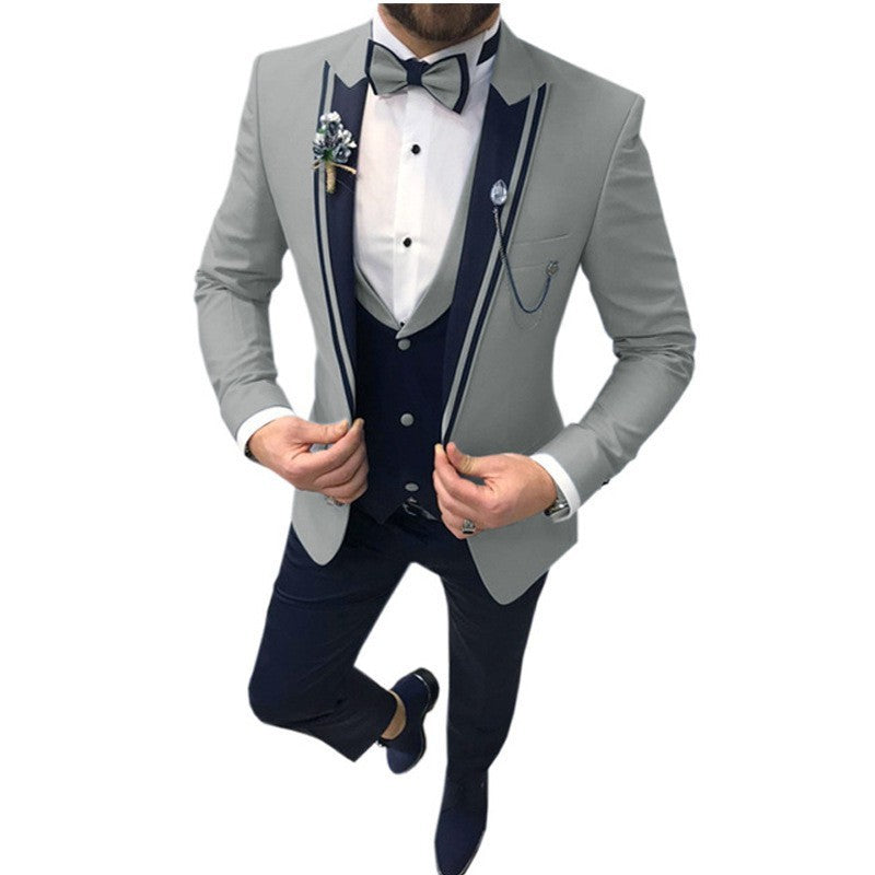 Men's Color Matching Business Casual Suit Three-piece Set