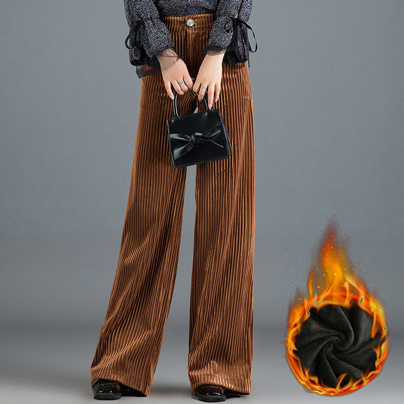 Golden-thread Velvet Floor-length Wide-leg Pants