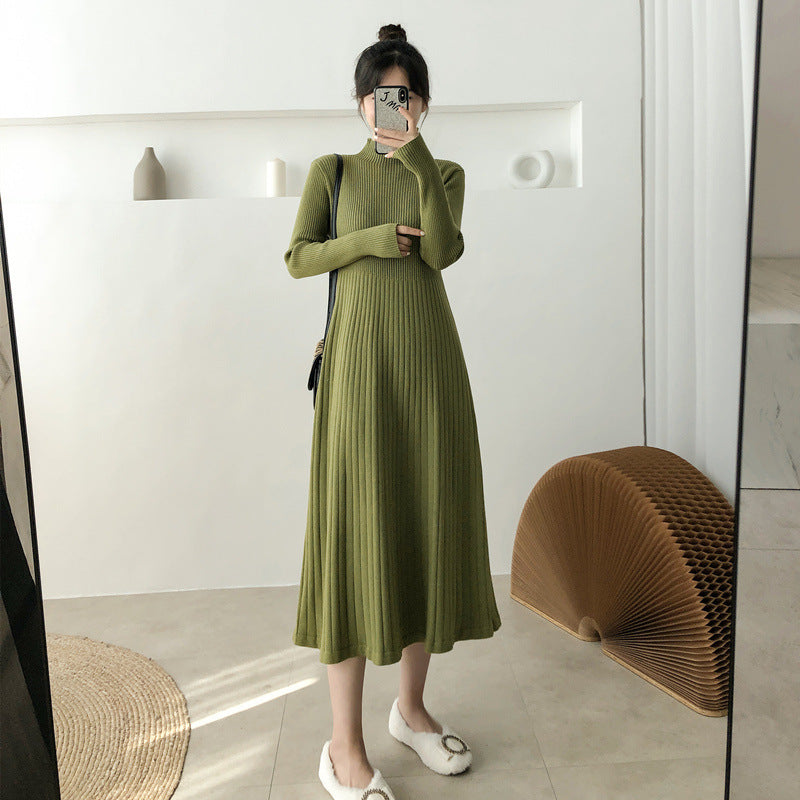 A-line Mid-length Slim Knit Dress Women
