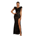 Elegant Sequin Round-Neck Slim-Fit Sheath Evening Dress with Side Slit