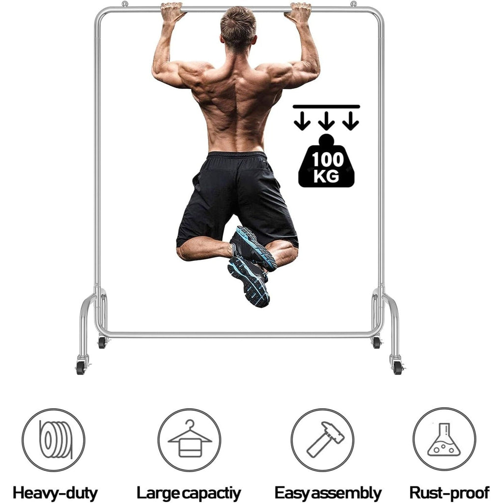 Vivo Technologies Heavy Duty Clothes Rail Freestanding Garment Rail Metal Clothes Rack on Wheels Clothing Rail Holds 100 kg for Shop Home Office Bedroom Laundry Room Indoor