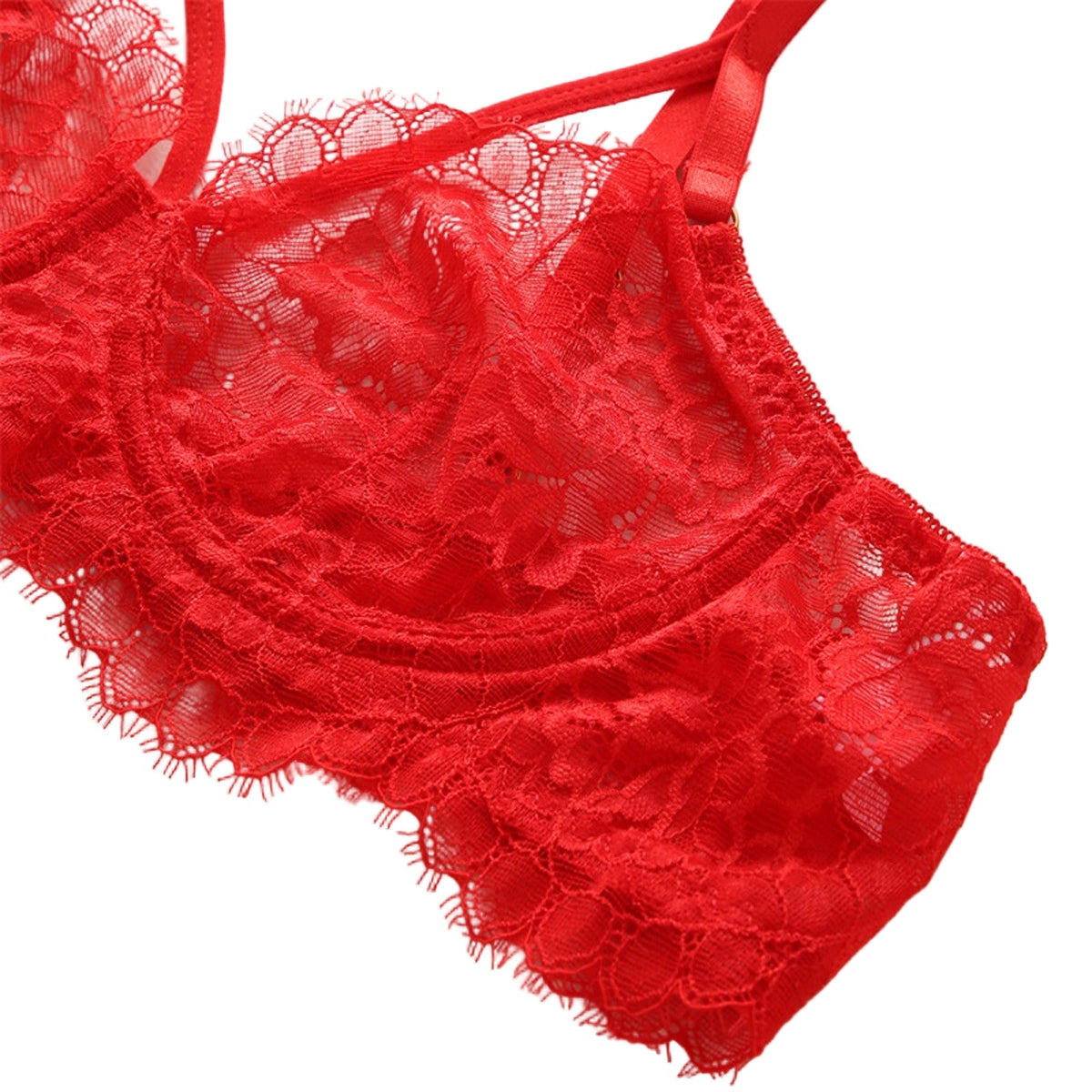 Lace Three-Point See-Through Maid Lingerie Set with Suspenders