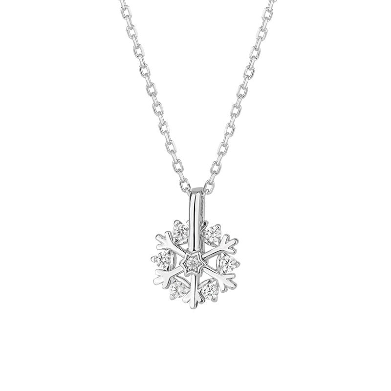 Pure Silver Rotating Snowflake Women's Light Luxury Niche Design Necklace