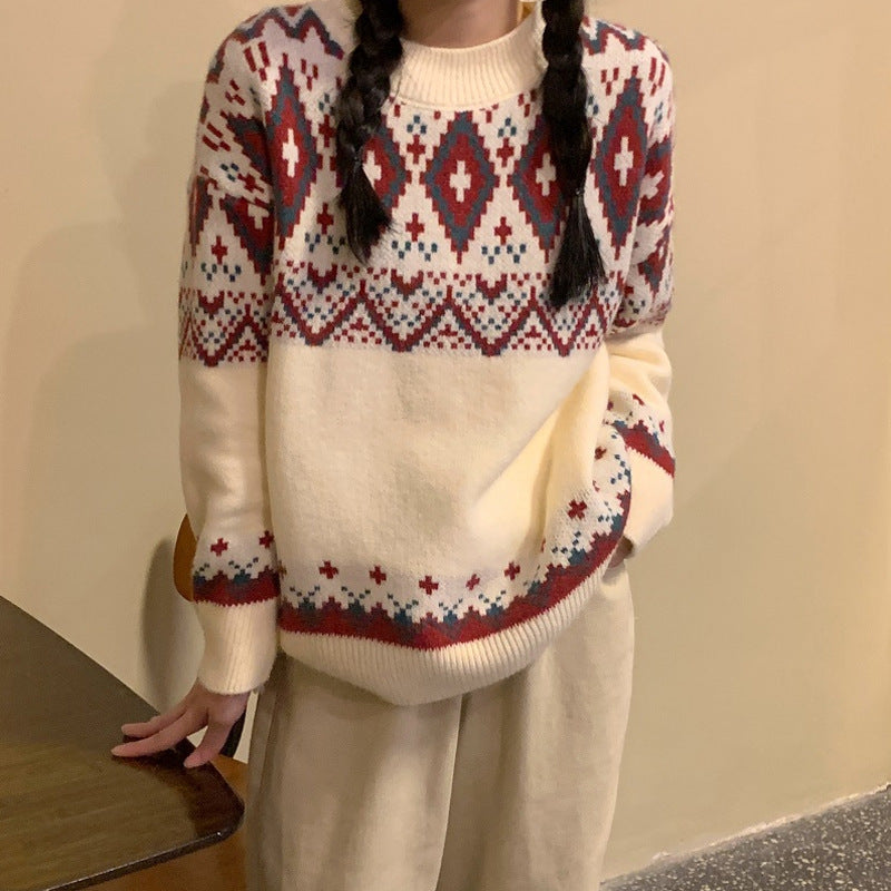 Loose Retro Idle Style Pullover Knitted Top